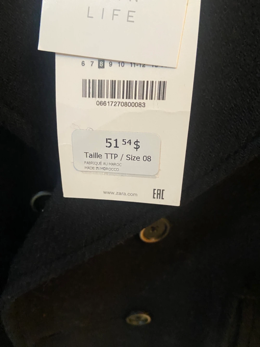Zara Kids Black Pea Coat - Size 8 - photo 3