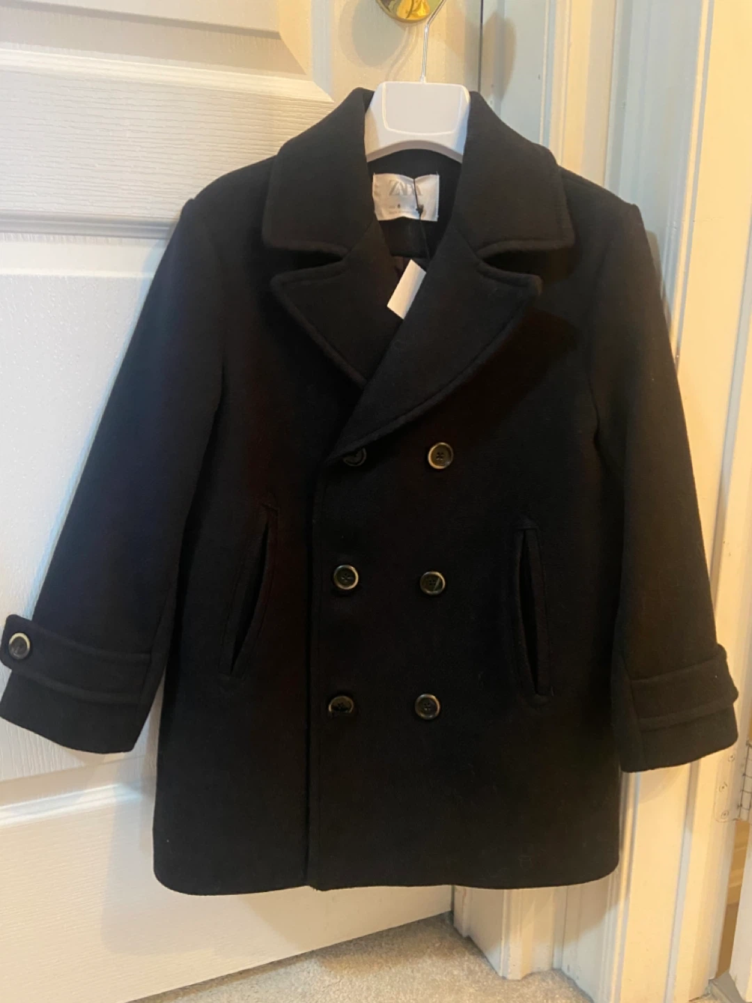 Zara Kids Black Pea Coat - Size 8