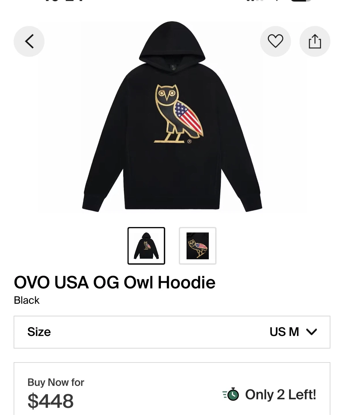 OVO USA OG Owl Hoodie - Black, Size M - photo 3