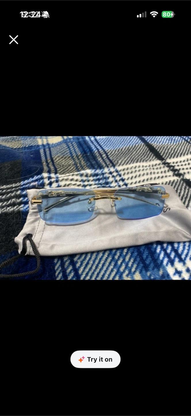 Rimless Gold Frame Blue Lens Sunglasses