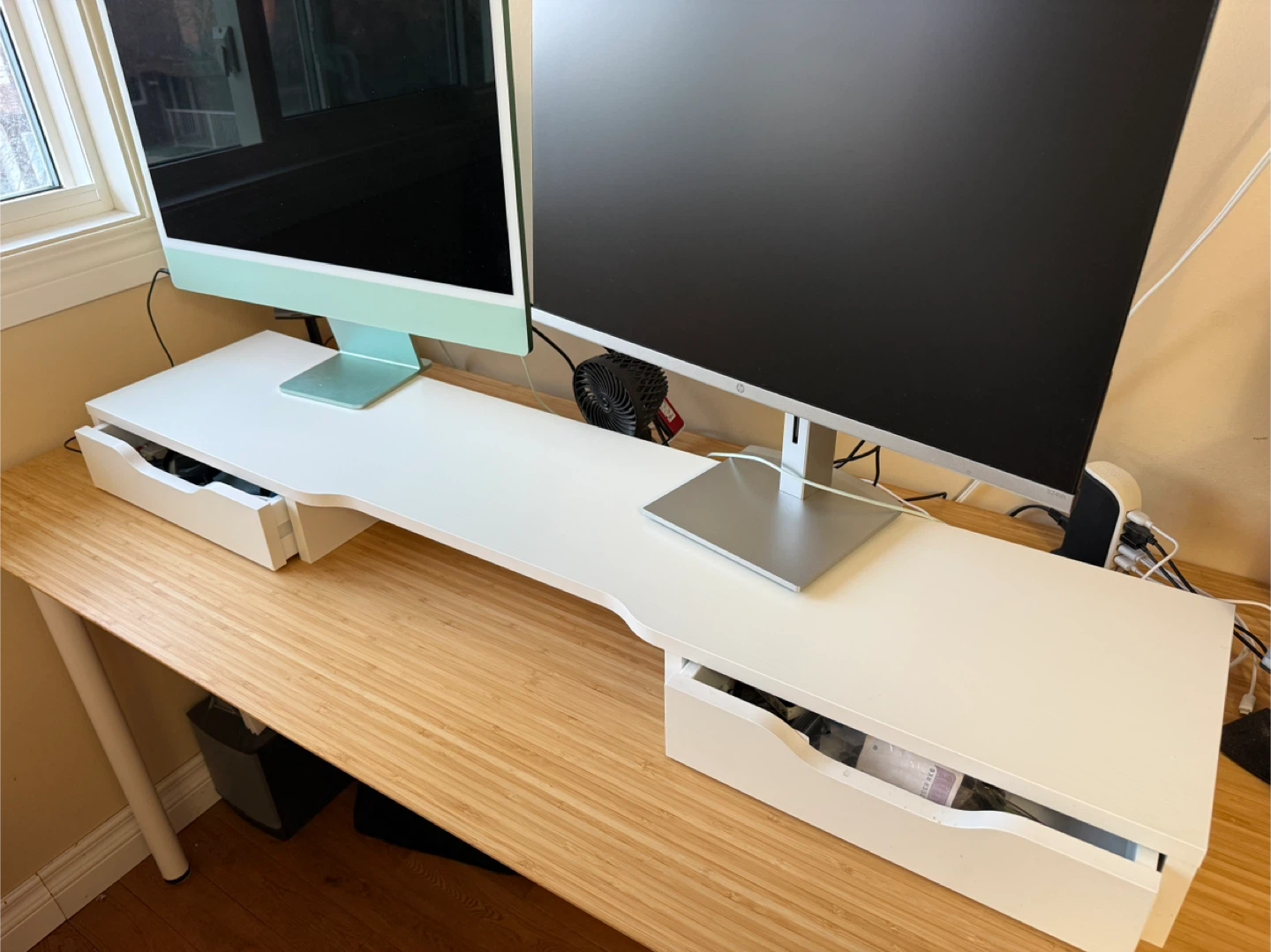 White Desk Monitor Riser with Drawers