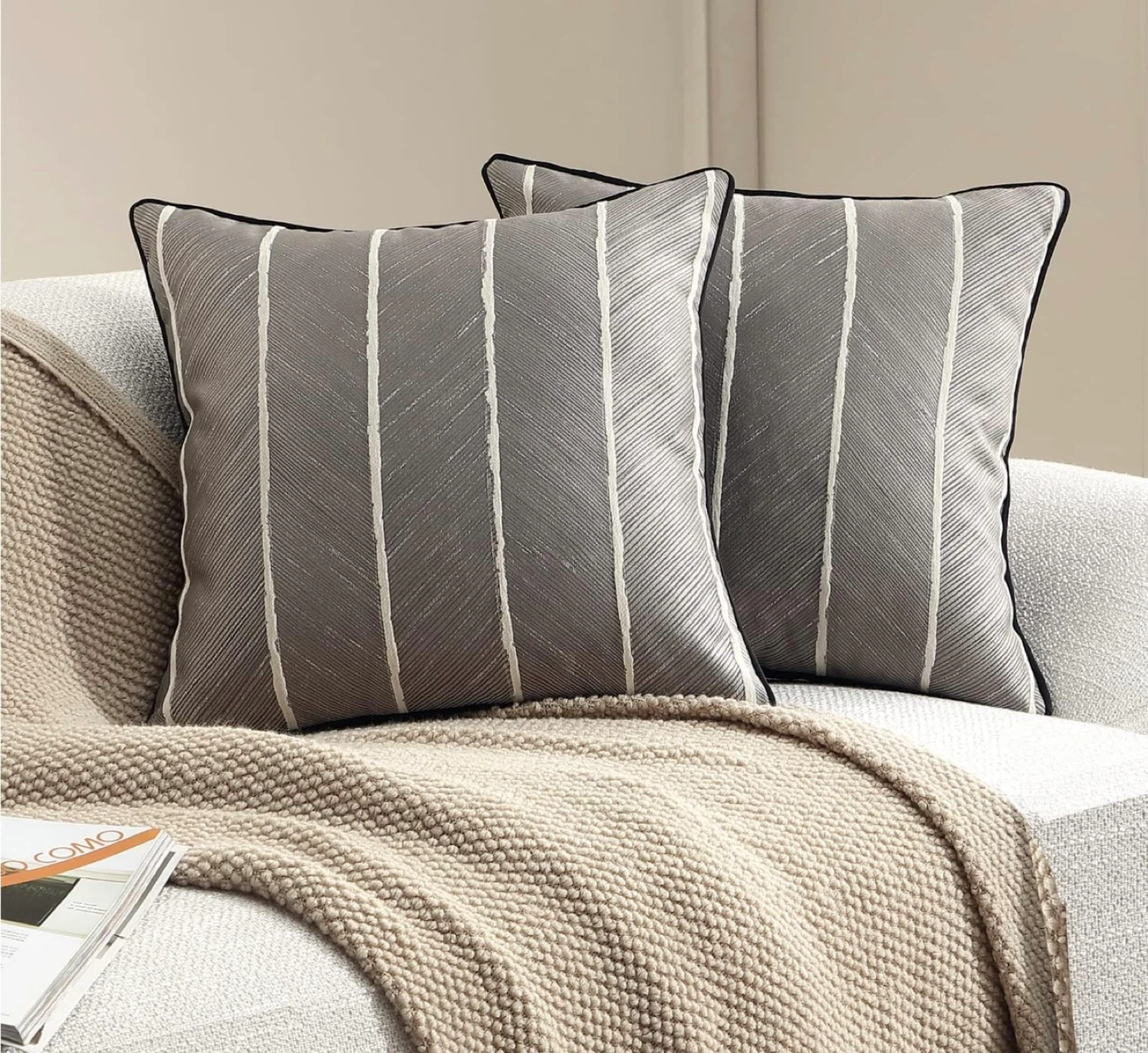 Set of 2 Gray Striped Throw Pillows 18”x18” - photo 2
