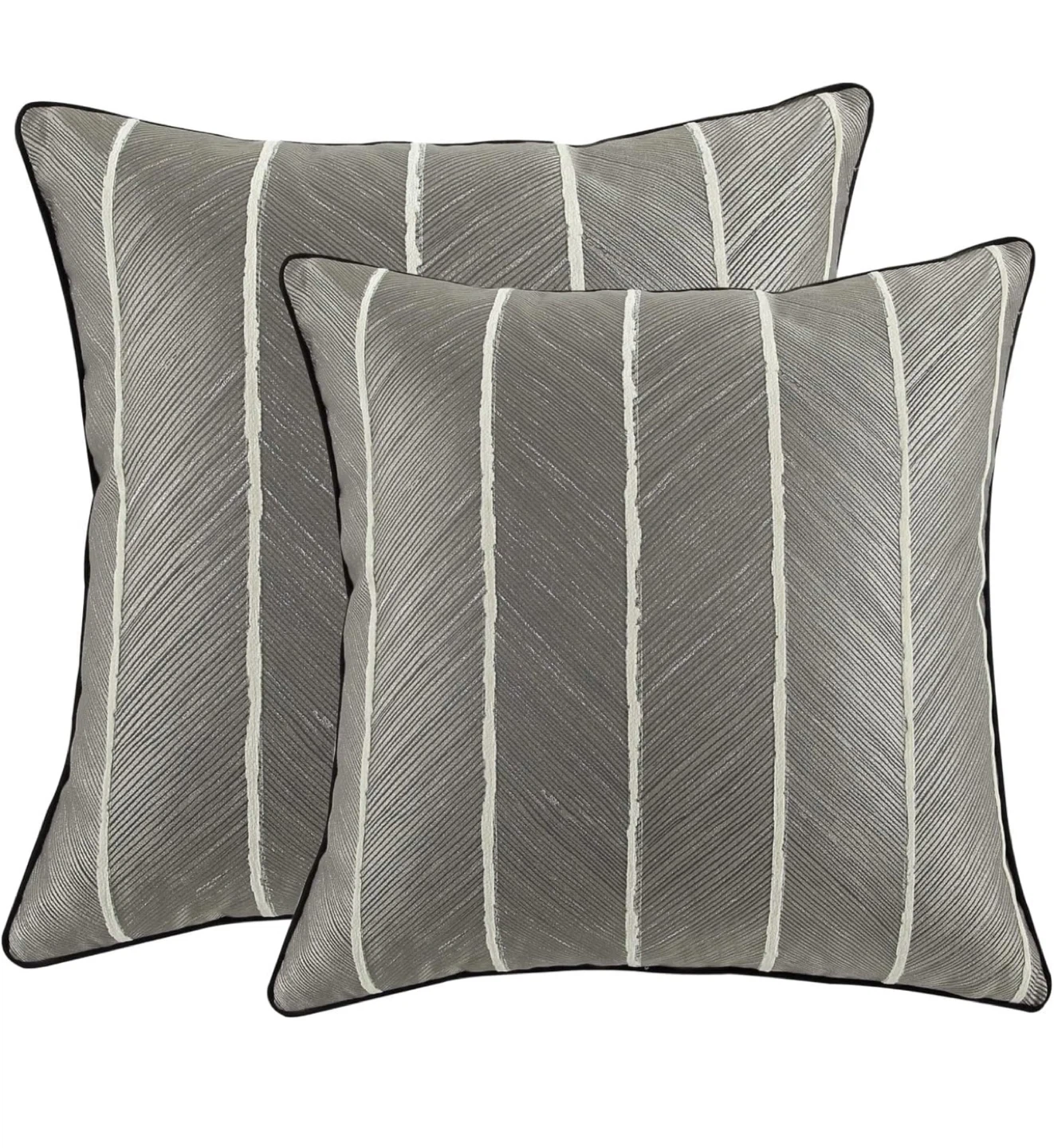 Set of 2 Gray Striped Throw Pillows 18”x18”