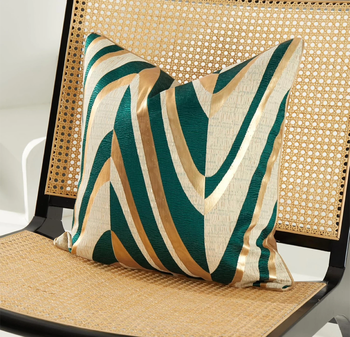 Two Green & Gold Silk Pillow Covers 20”x20”