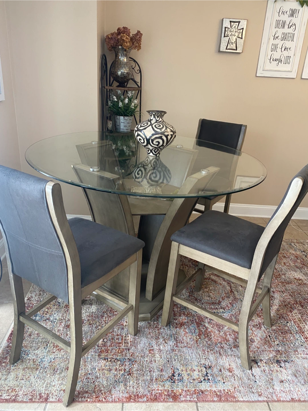 Glass Top Dining Table with 3 Chairs