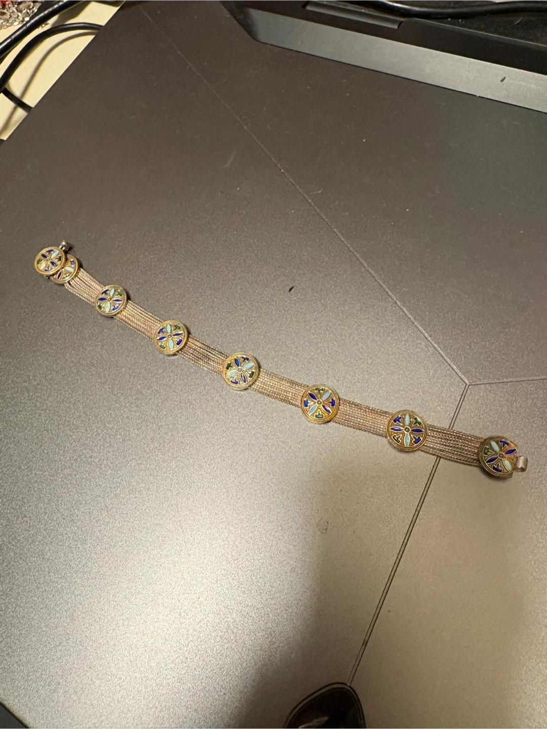 Vintage braided sterling silver Enamel Bracelet