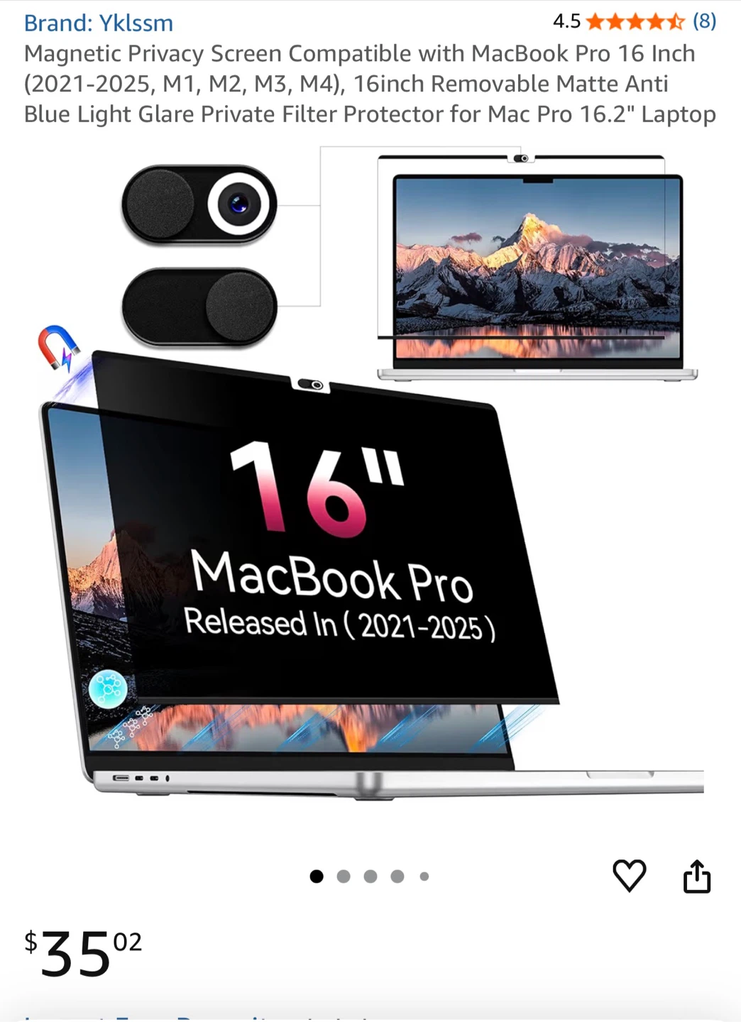 Yklssm 16" MacBook Pro Privacy Screen (2021-2025)