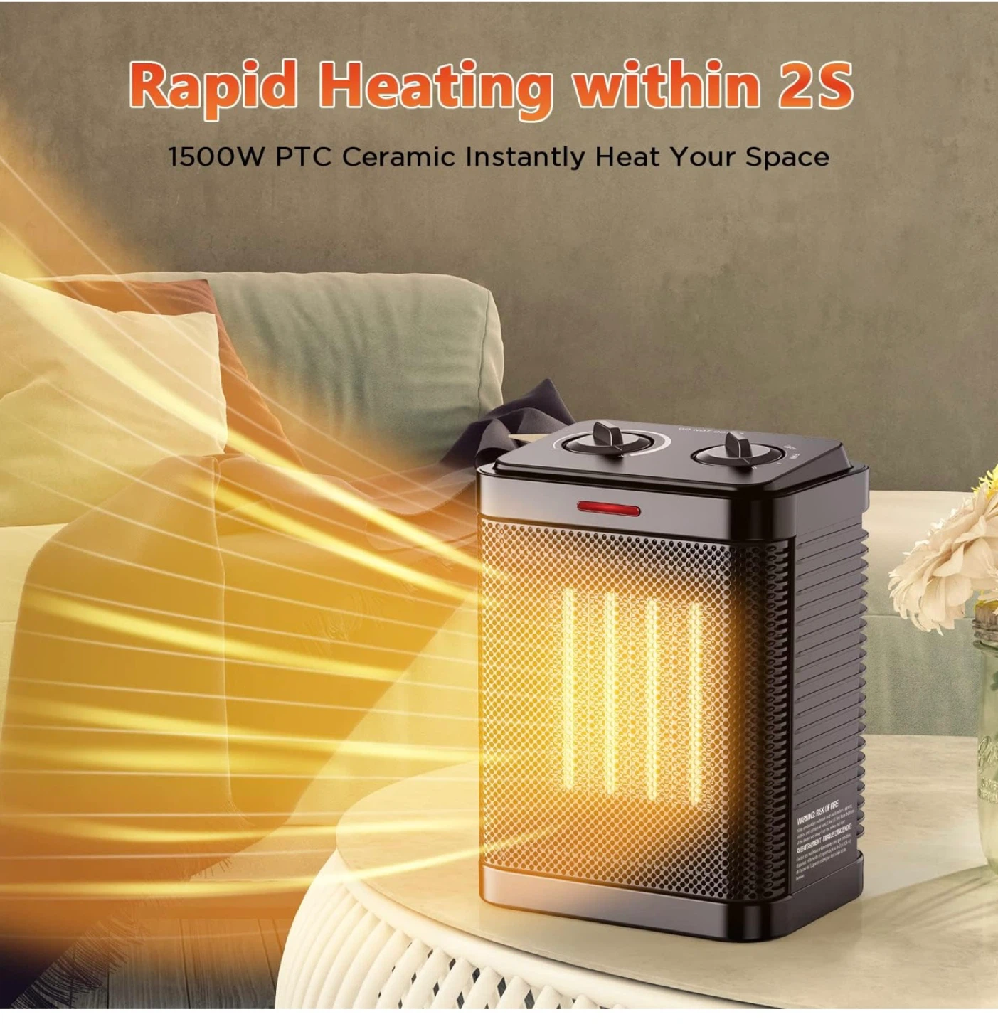 Black Personal Space Heater - 1500W - photo 3