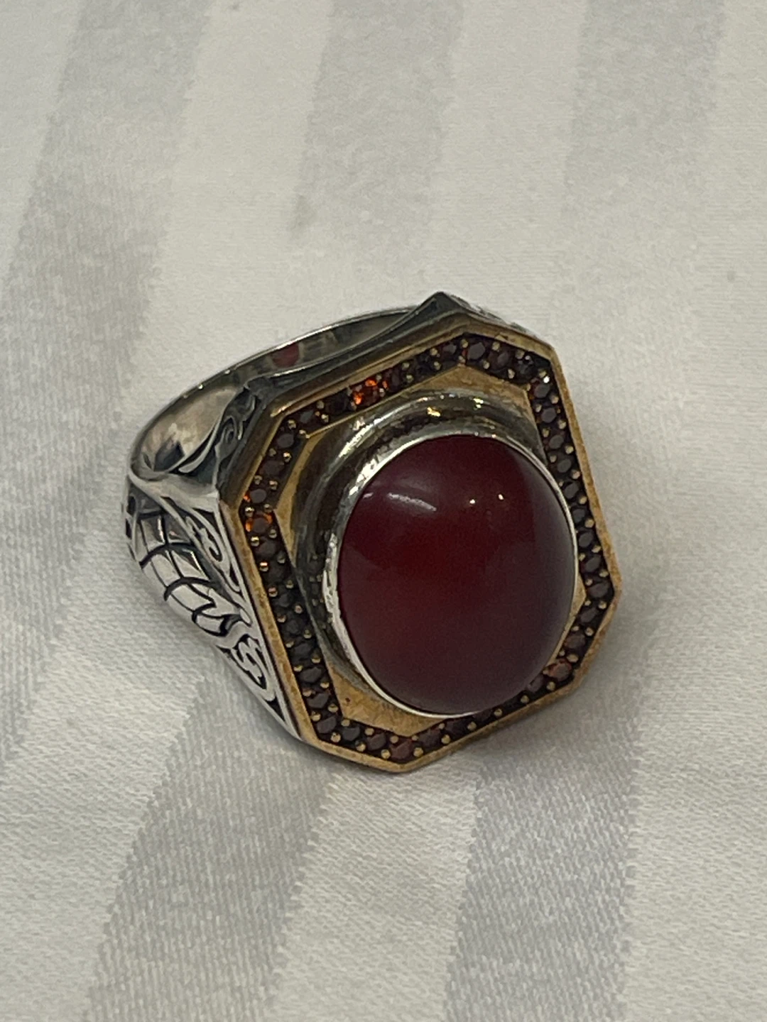 925 Sterling Silver Aqeeq / Agate Men’s Ring - photo 3