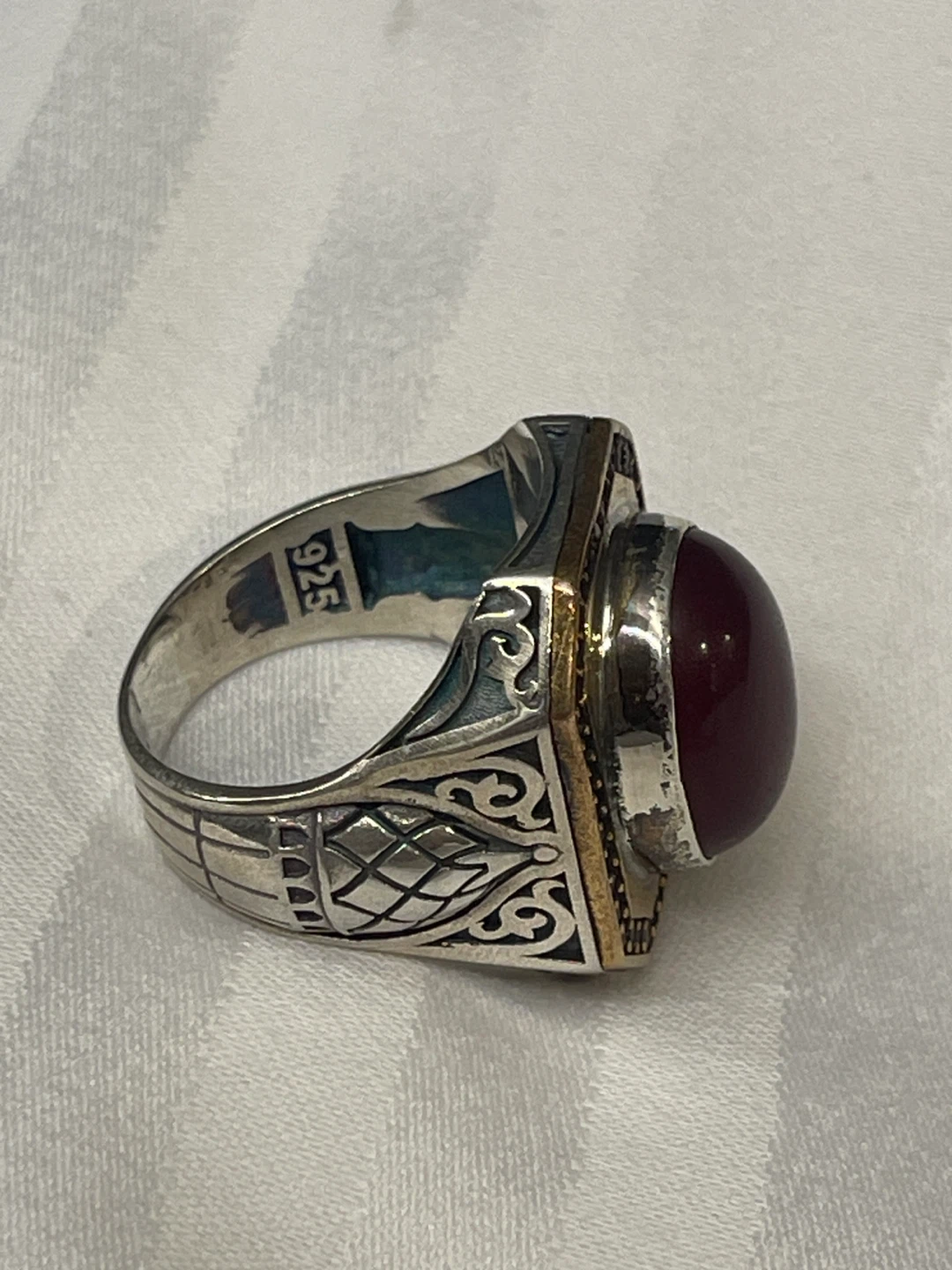 925 Sterling Silver Aqeeq / Agate Men’s Ring - photo 4
