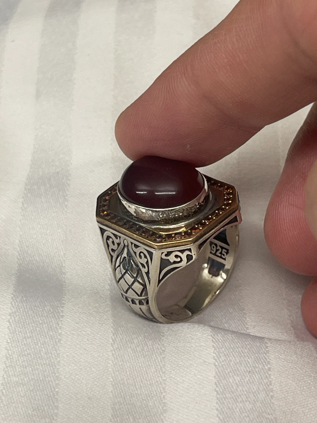 925 Sterling Silver Aqeeq / Agate Men’s Ring - photo 2