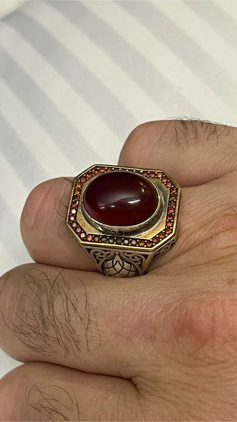 925 Sterling Silver Aqeeq / Agate Men’s Ring