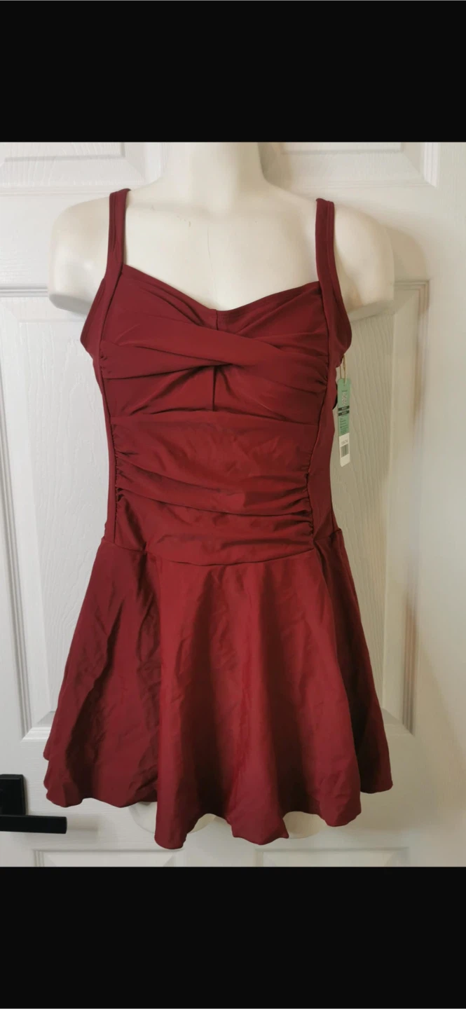 NEW! SHEKINI Crossover Ruched Red Swimdress - Size M (8-10) - photo 5