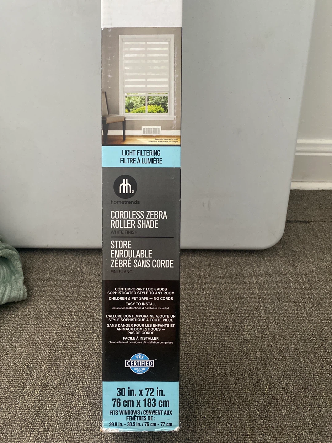 hometrends Cordless Zebra Roller Shade - 30 in x 72 in
