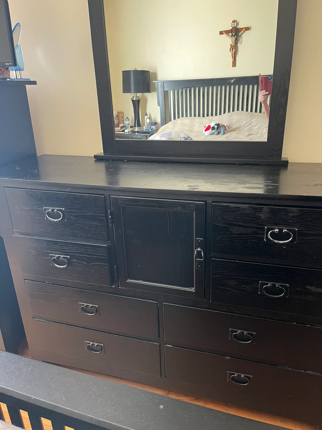 Black Wood Dresser with Mirror - photo 4