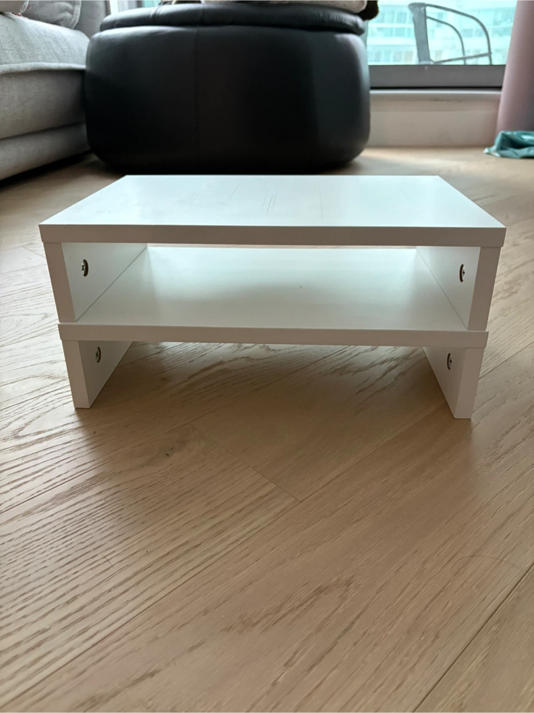 Two white wood laptop stands