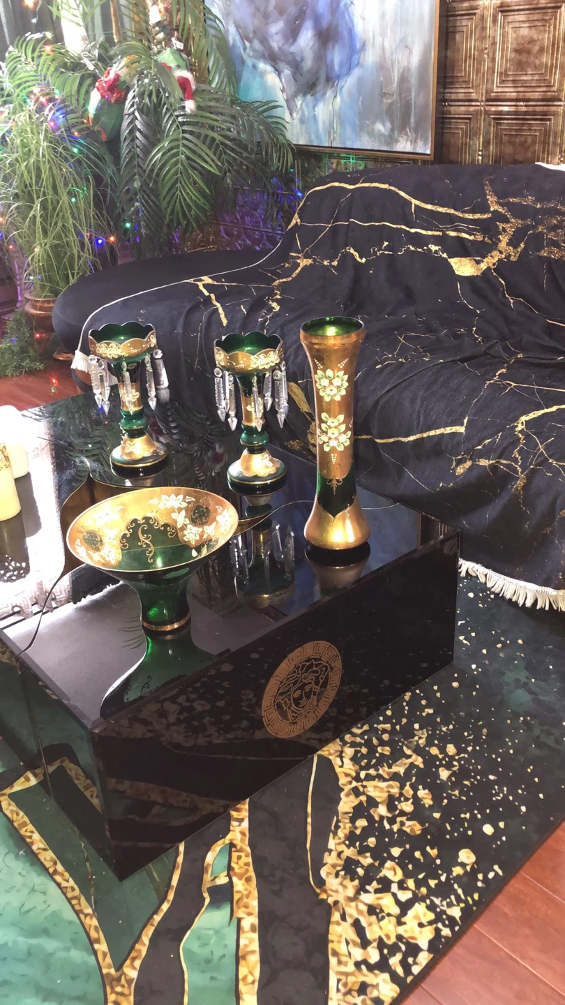 24 k gold hand painting Czech Republic Glass Vase Set - photo 4