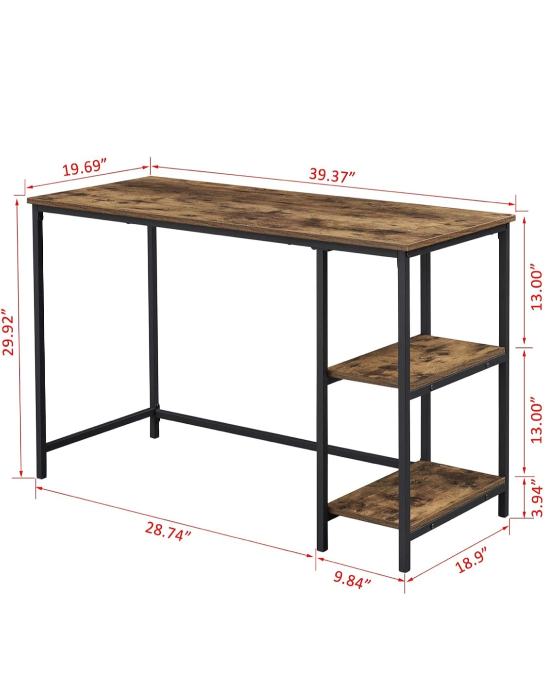 Rustic Brown Computer Desk with Shelves - photo 2