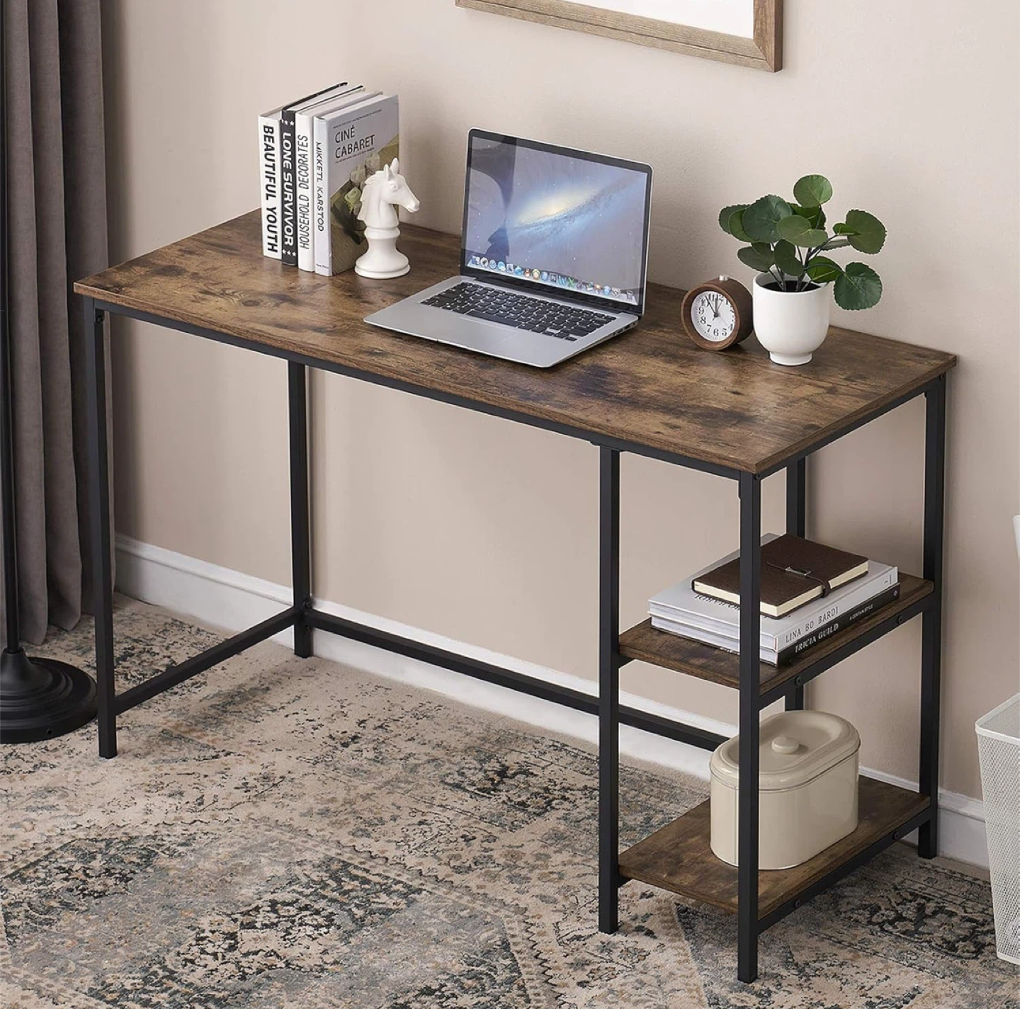 Rustic Brown Computer Desk with Shelves