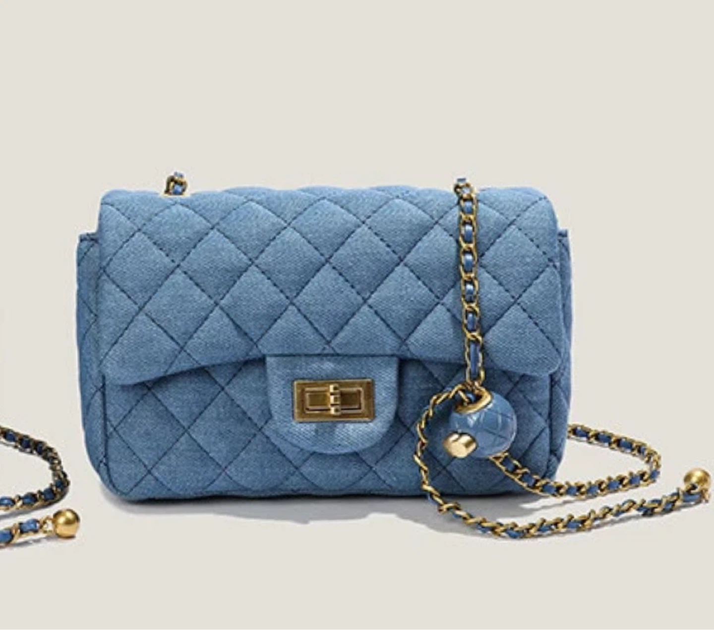 Chanel 2.55 inspired Blue Denim Quilted crossbody bag