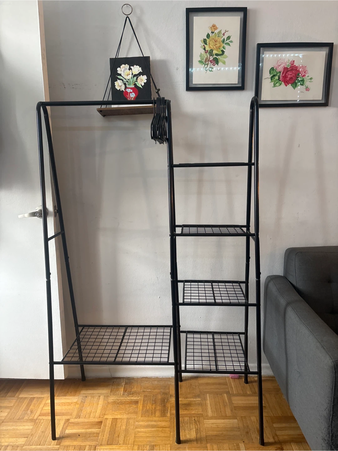 Black Metal Clothes Rack with Shelves