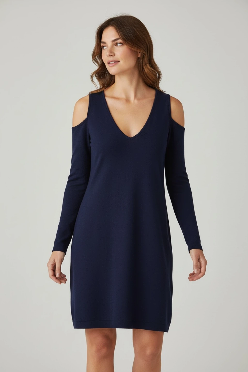 Halston Navy Shoulder Dress