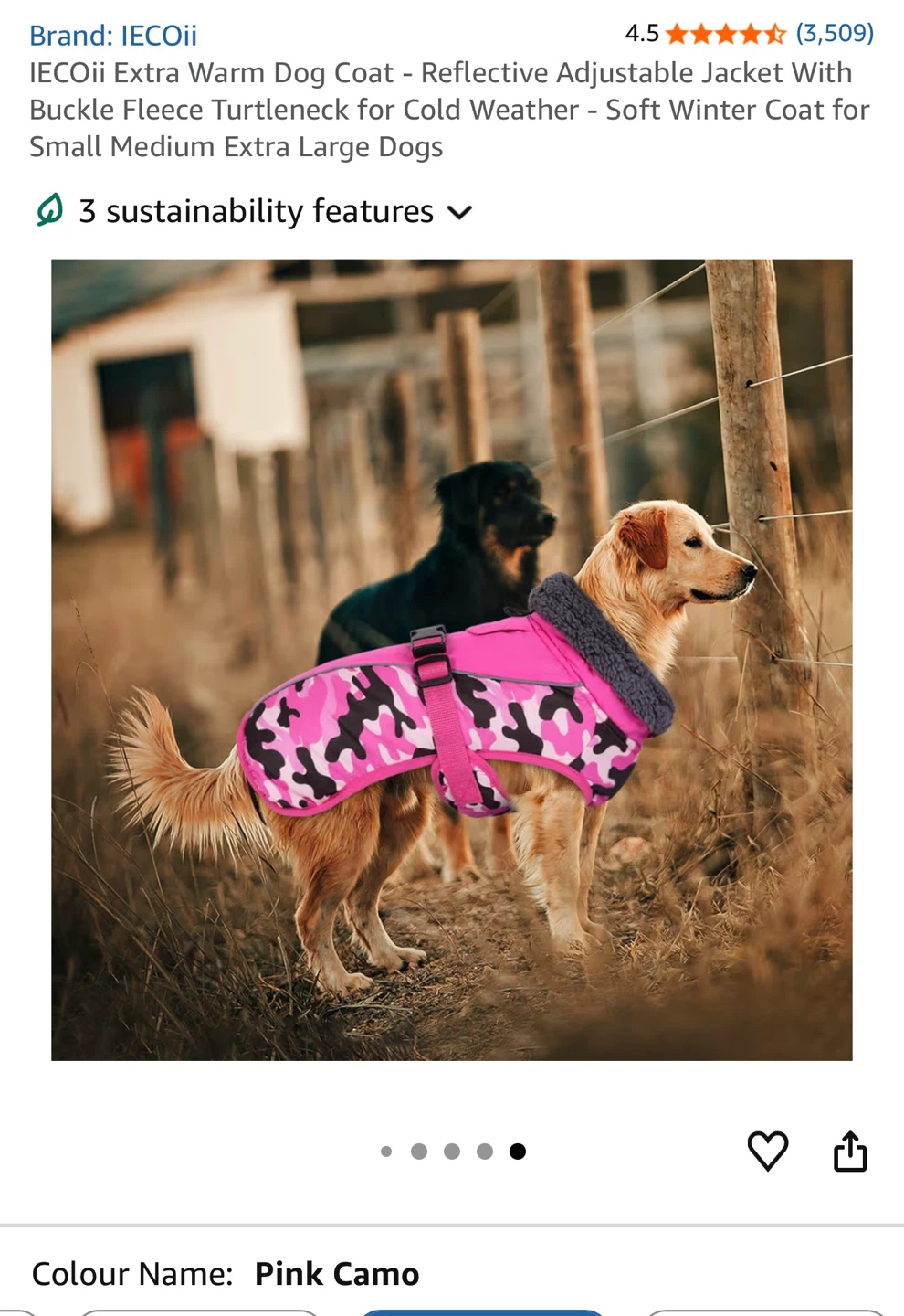 IECOii Extra Warm Dog Coat - Pink Camo X-Large - photo 2