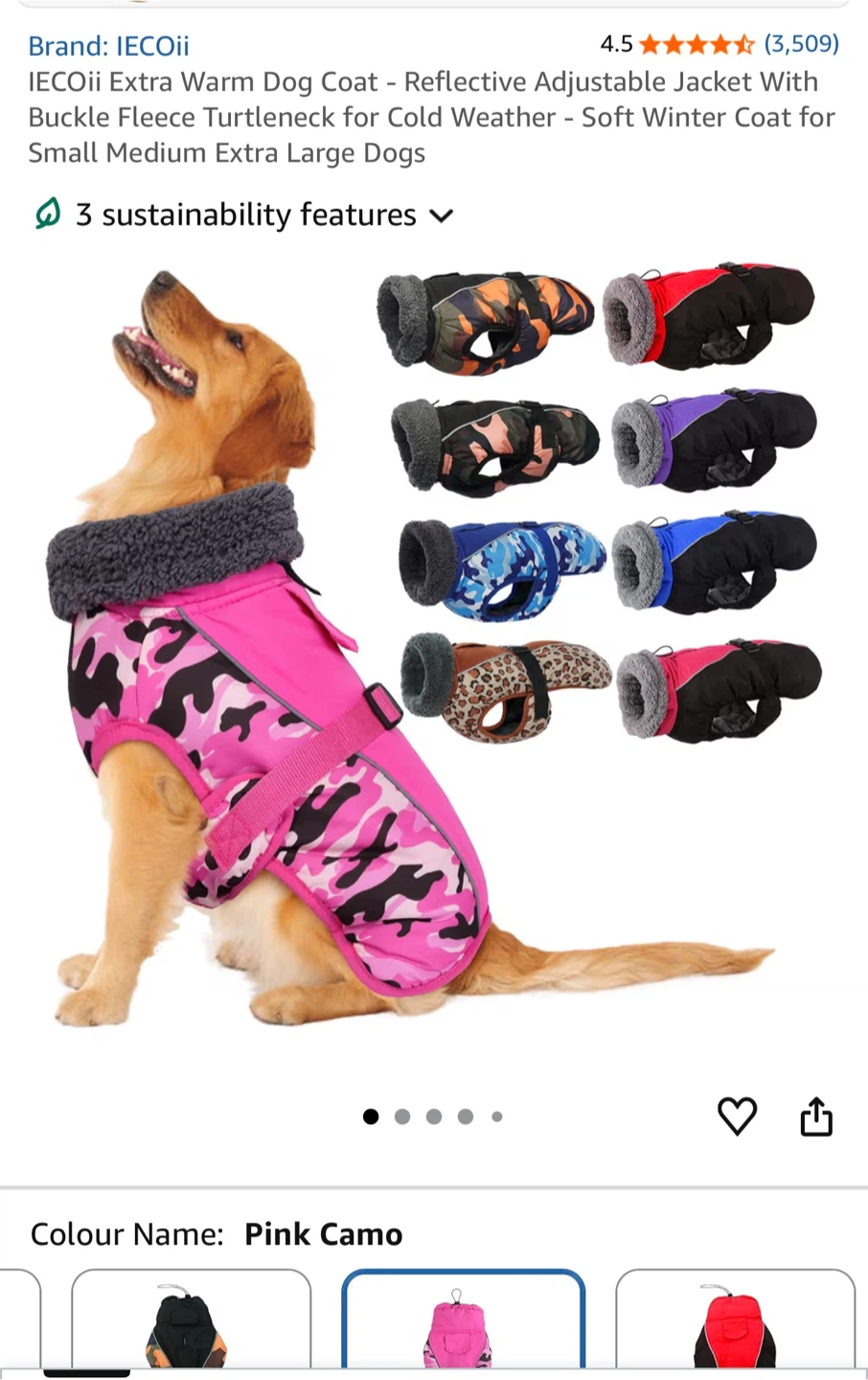 IECOii Extra Warm Dog Coat - Pink Camo X-Large