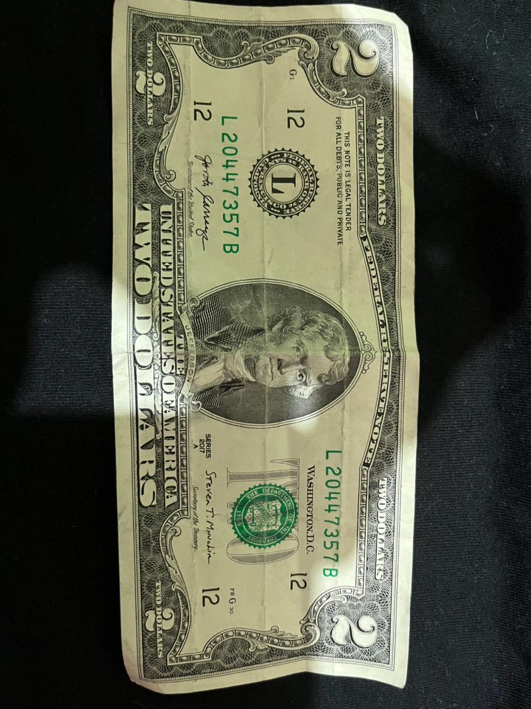 : A Classic $2 Bill (The Unofficial Lucky Charm!) - photo 2