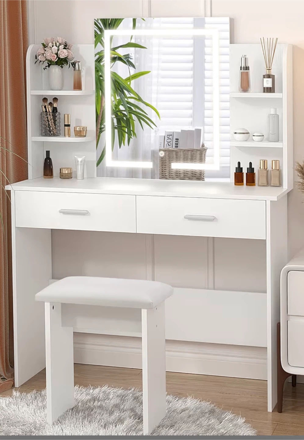 Brand new Vanity/Desk with Lighted Mirror & Shelves