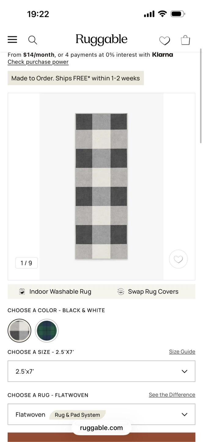 Ruggable Black & White Buffalo Plaid Rug 2.5'x7' - photo 2