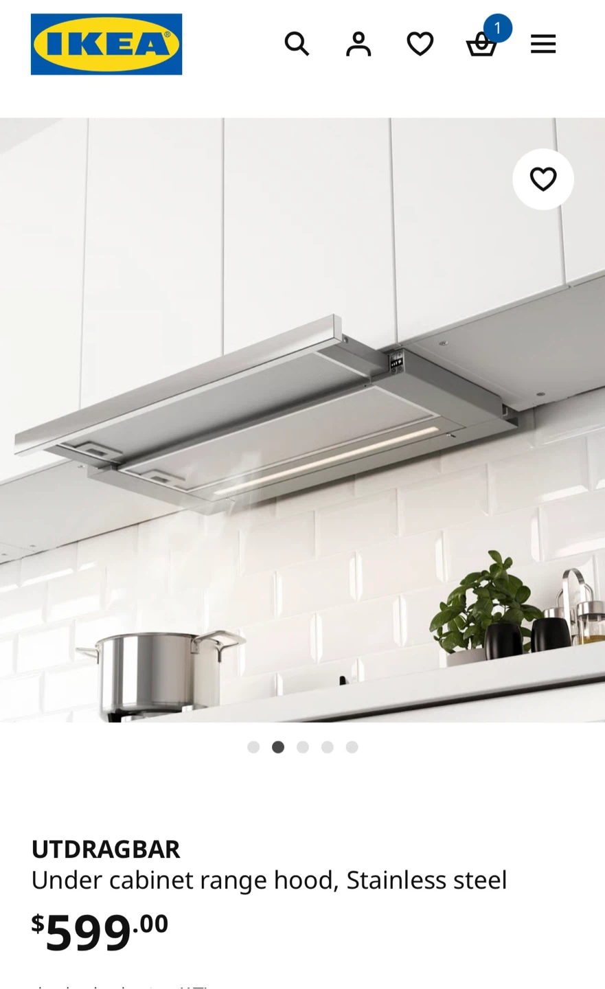 New! IKEA UTDRAGBAR Under Cabinet Range Hood Fan