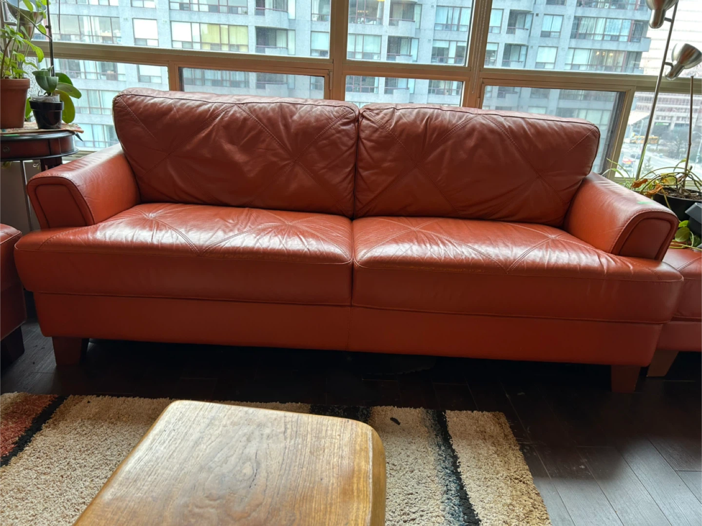 Leather Couches and Ottoman (orange)