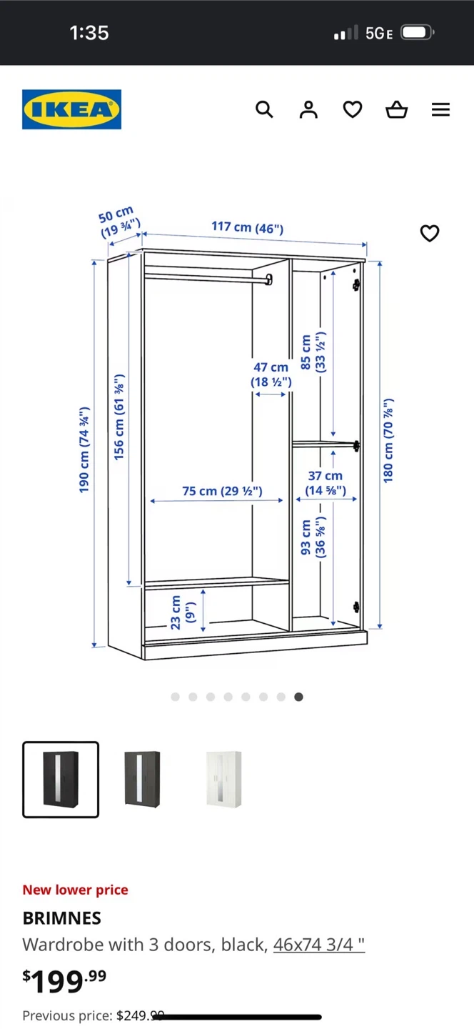 IKEA BRIMNES Wardrobe with 3 Doors - Black - photo 2