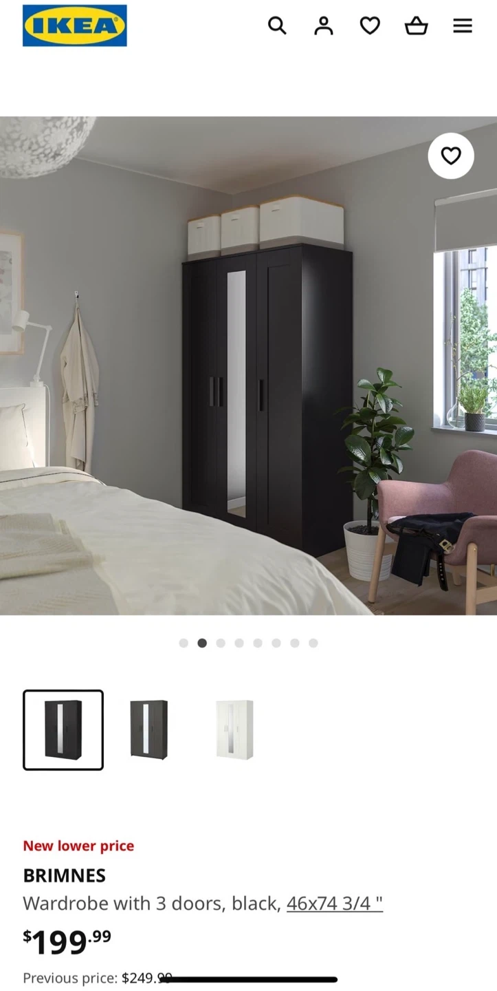 IKEA BRIMNES Wardrobe with 3 Doors - Black