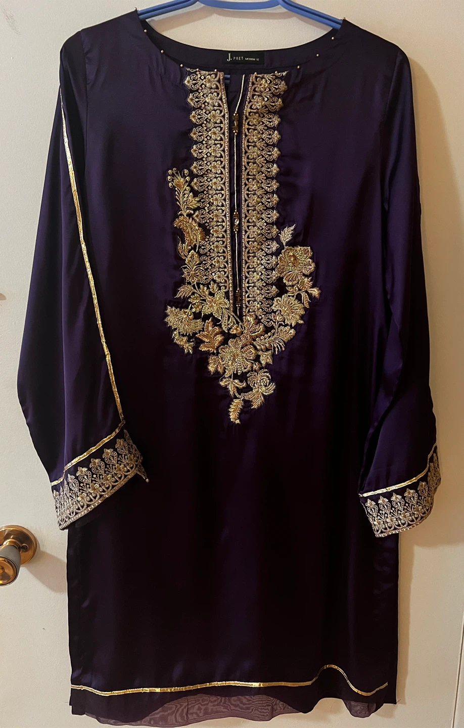J.Pret Purple Embroidered Kurti - Size M