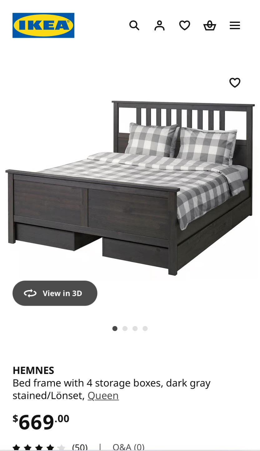 IKEA Hemnes Queen Bed Frame with 4 Storage Boxes