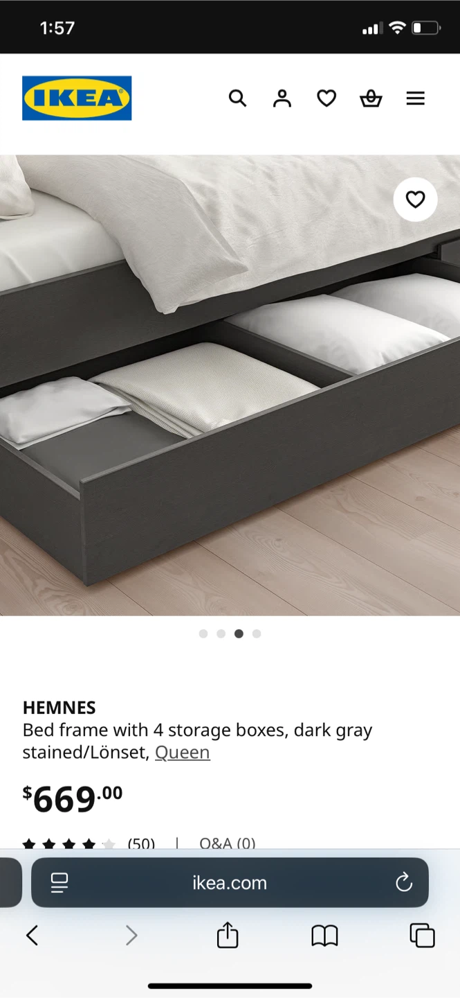 IKEA Hemnes Queen Bed Frame with 4 Storage Boxes - photo 3