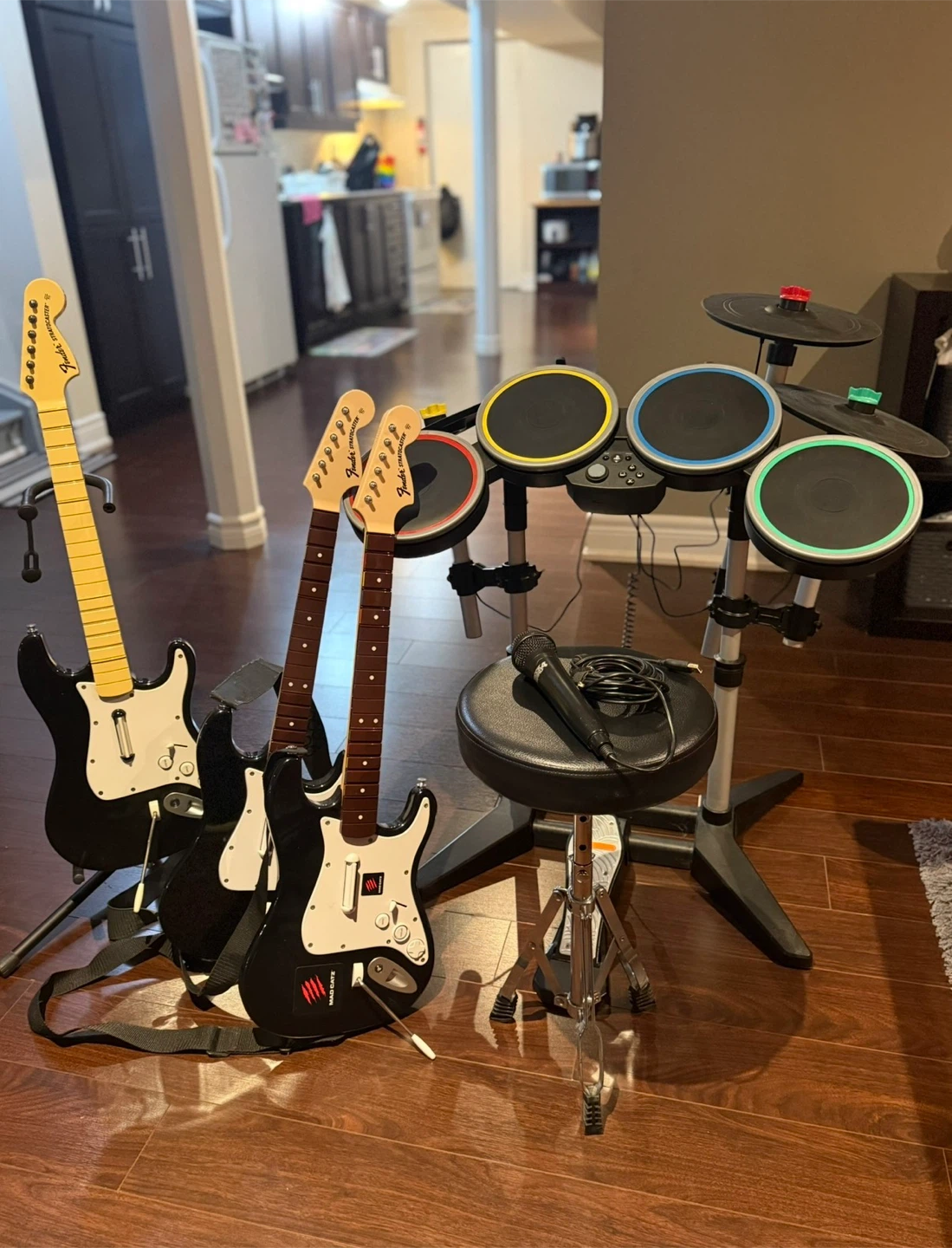 Rock Band 4 Drum Set and Guitars