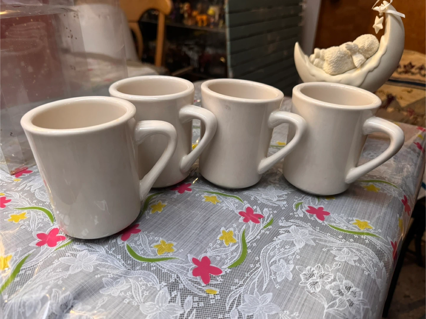 4 Creamy White Ceramic Coffee Mugs
