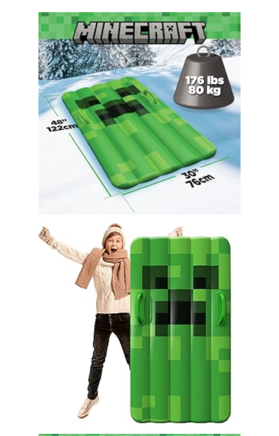 Minecraft Creeper Inflatable Snow Sled - Green