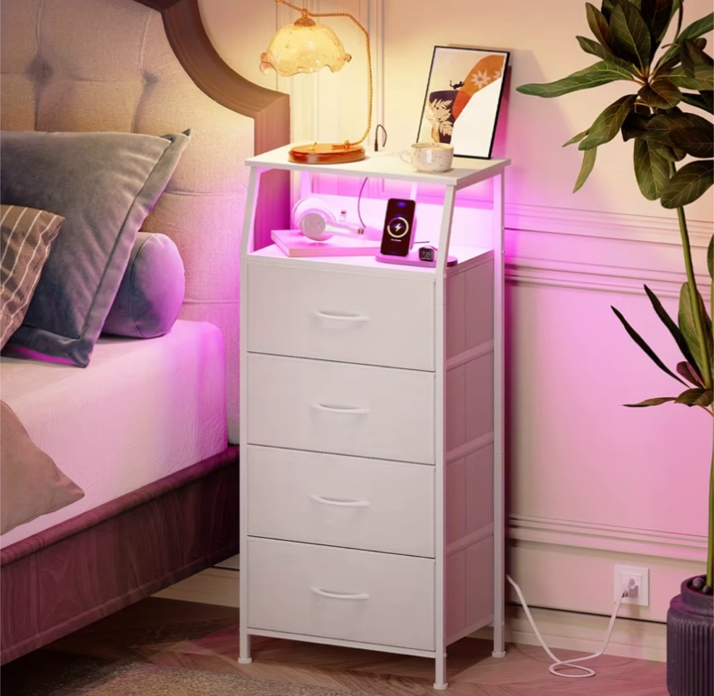 White 5-Drawer Dresser with LED Light Strip