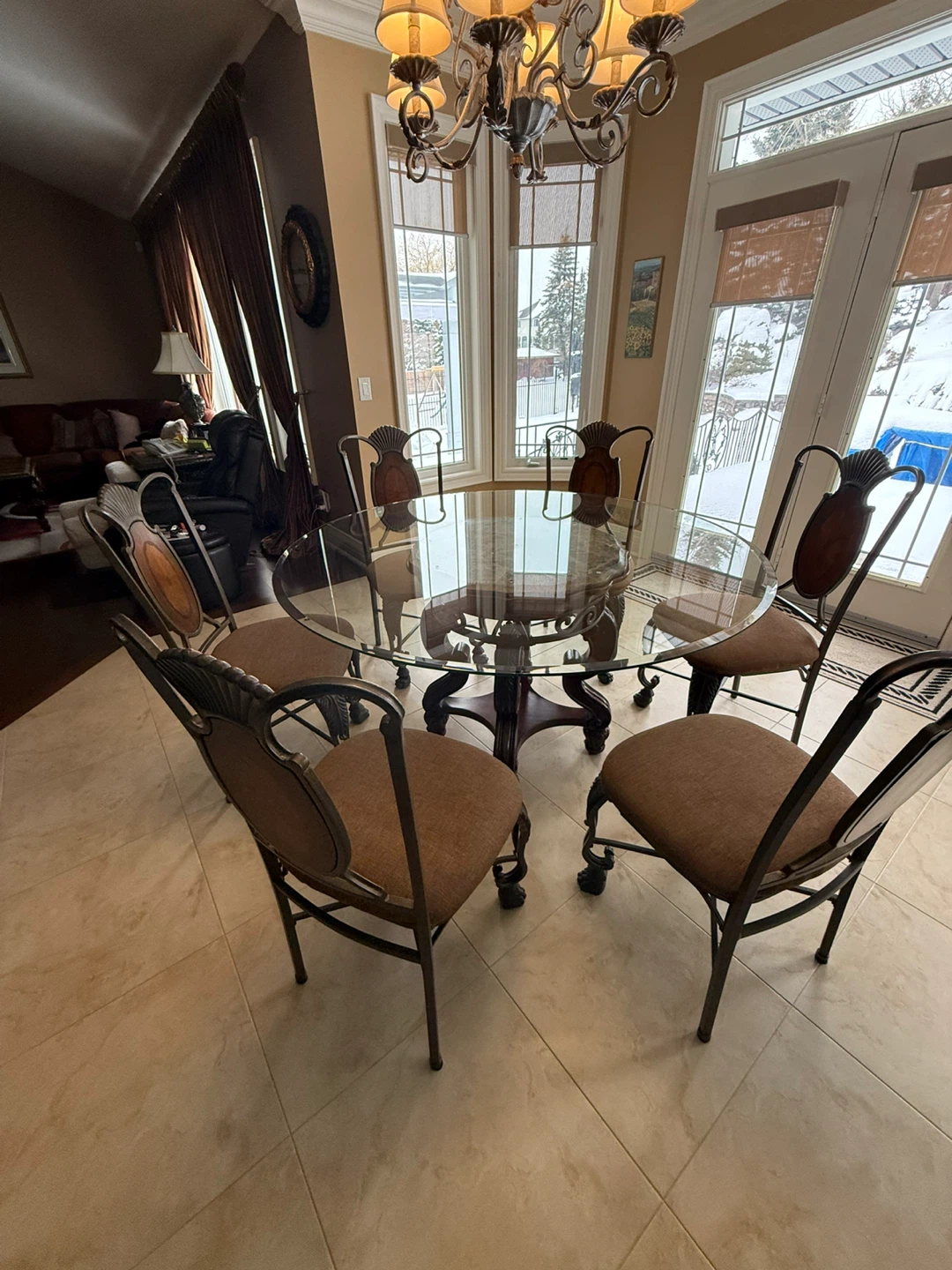 Glass Top Dining Table with 8 Chairs