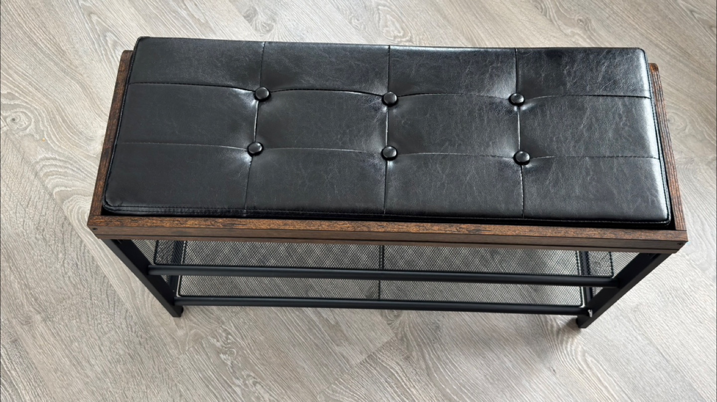 VASAGLE Shoe Bench, Padded Storage Bench with Mesh Shelf