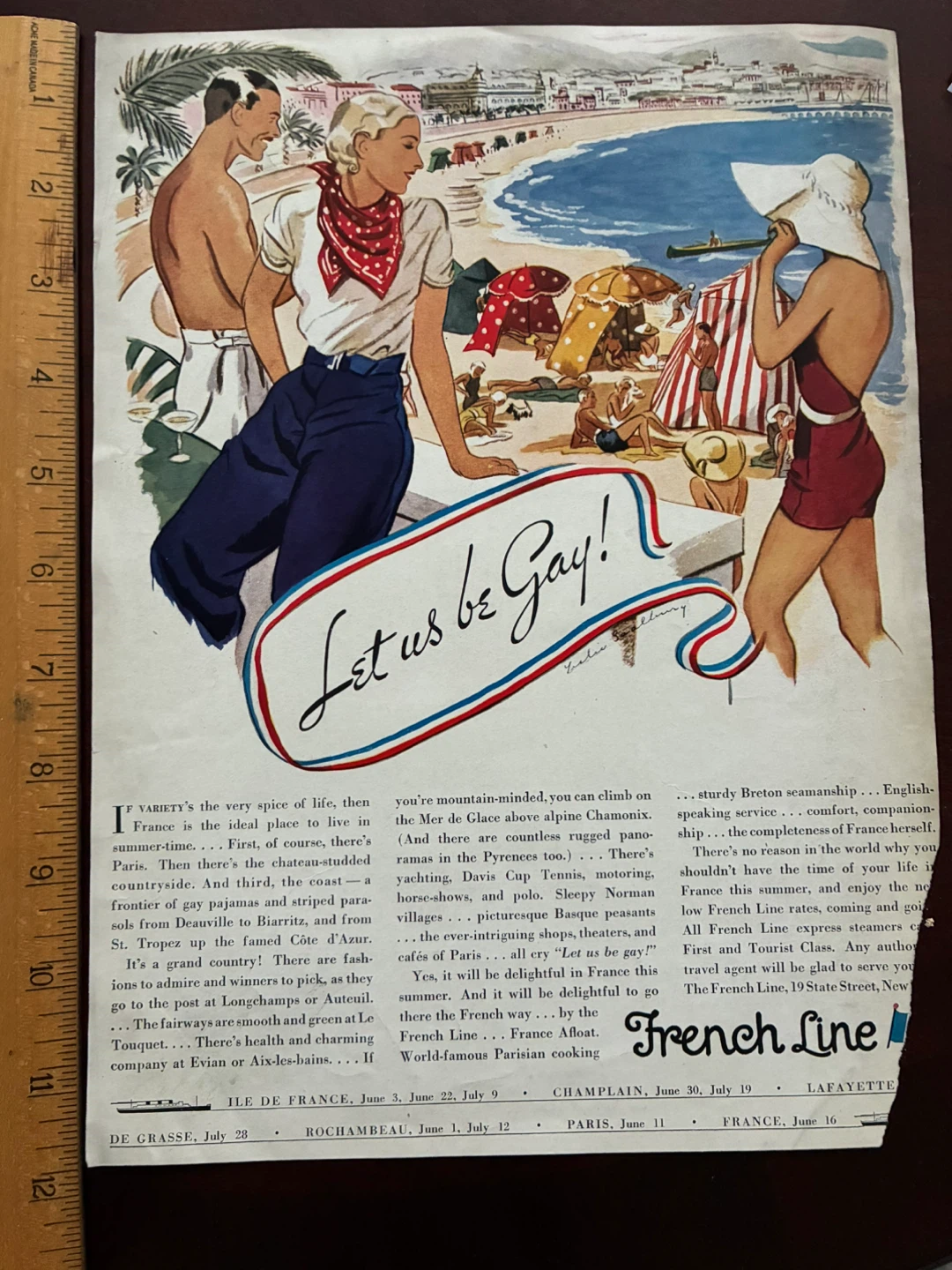 "Let us be Gay" art deco ad 1932 FRENCH LINE STEAMSHIP CRUISE - photo 2