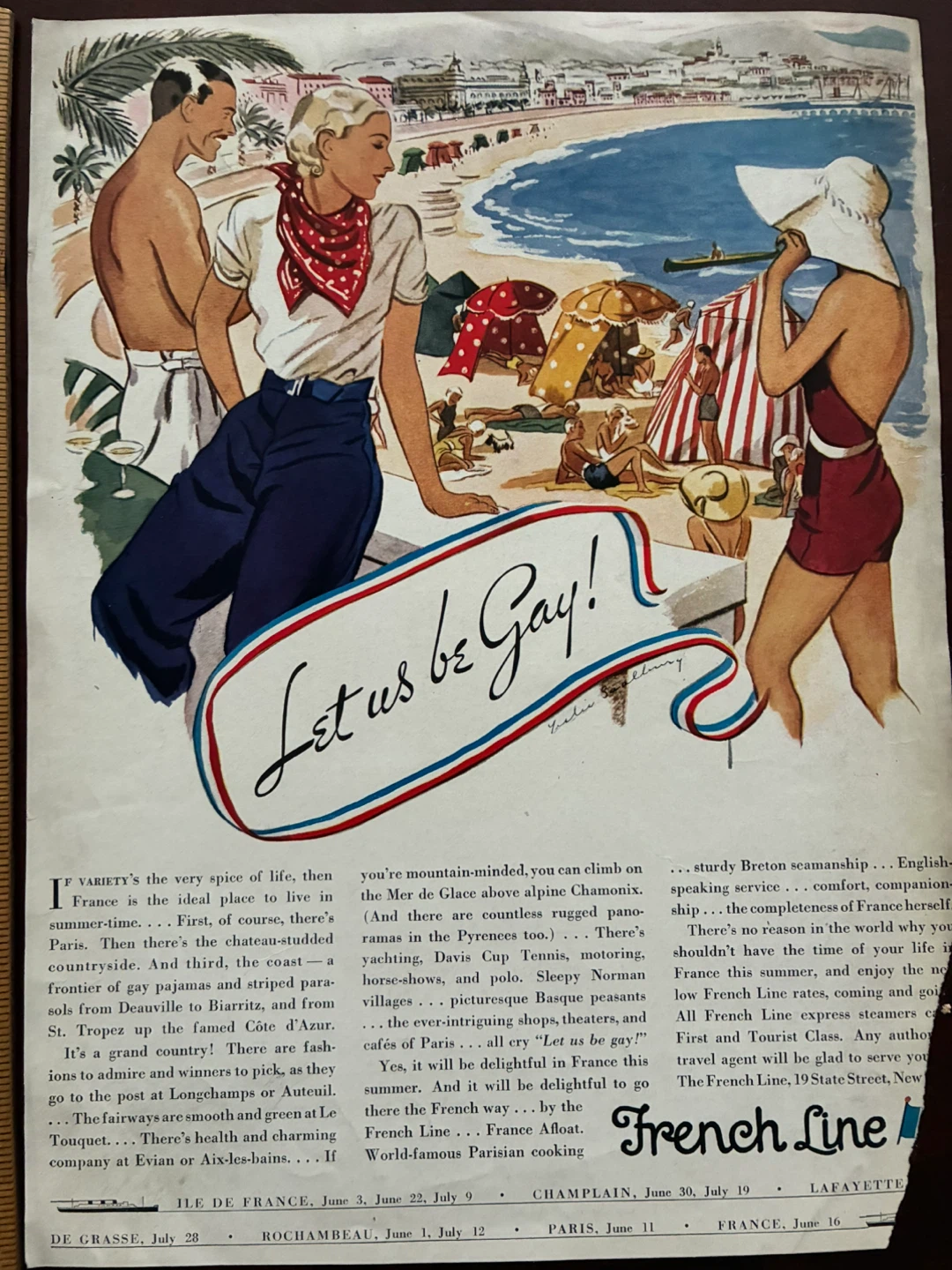 "Let us be Gay" art deco ad 1932 FRENCH LINE STEAMSHIP CRUISE - photo 3