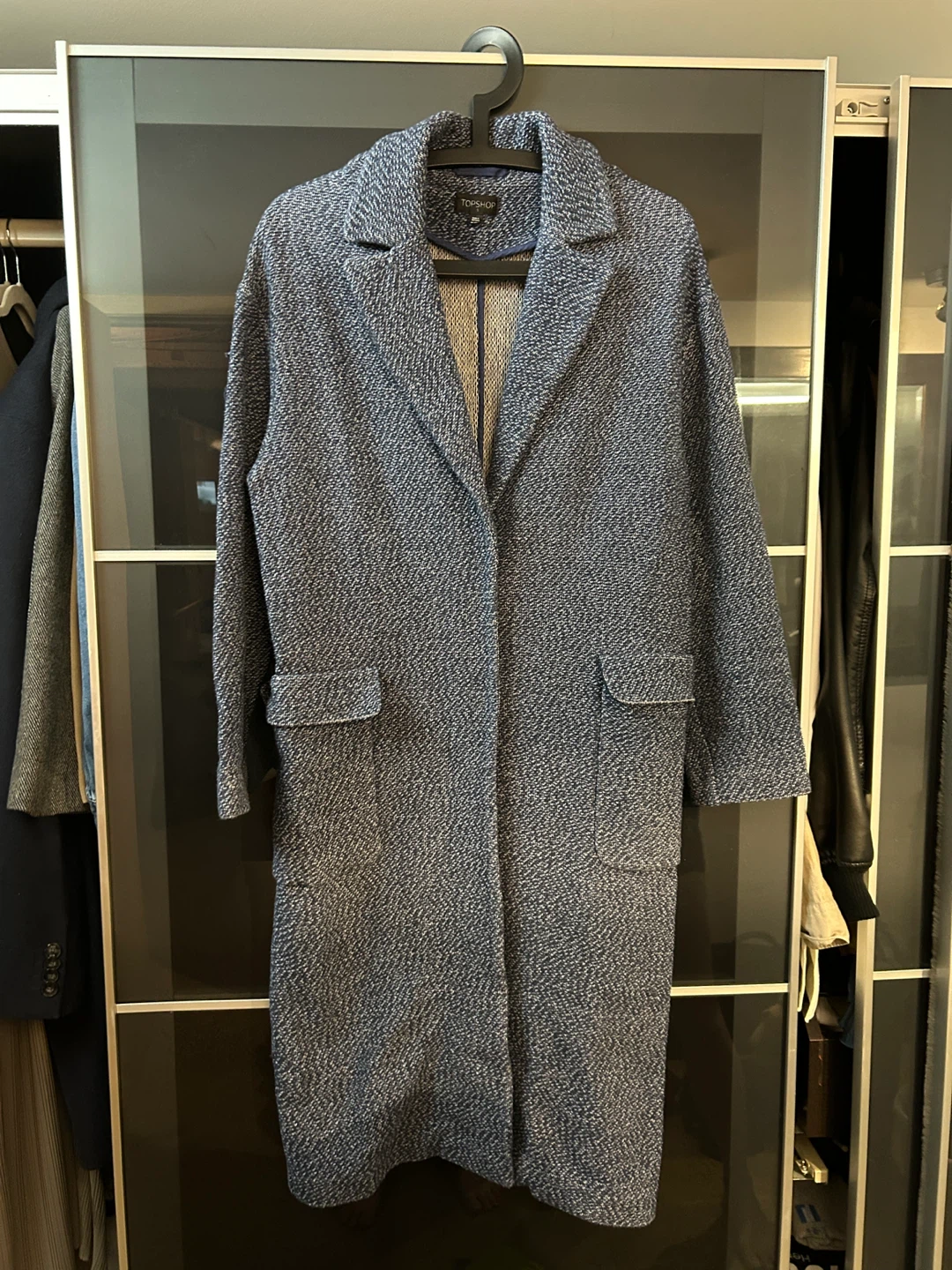 Topshop Blue Textured Coat - Size Small