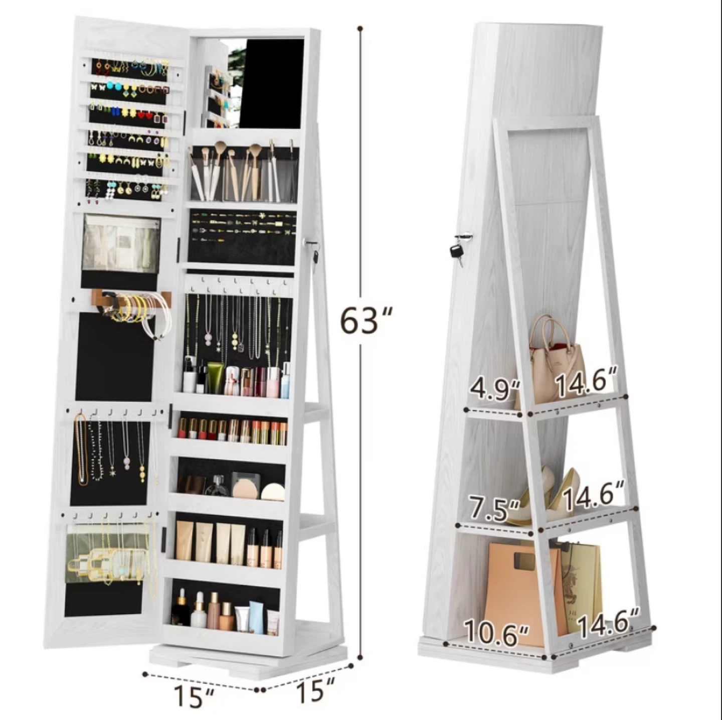 Standing Jewelry Armoire Cabinet with Mirror - White - photo 3