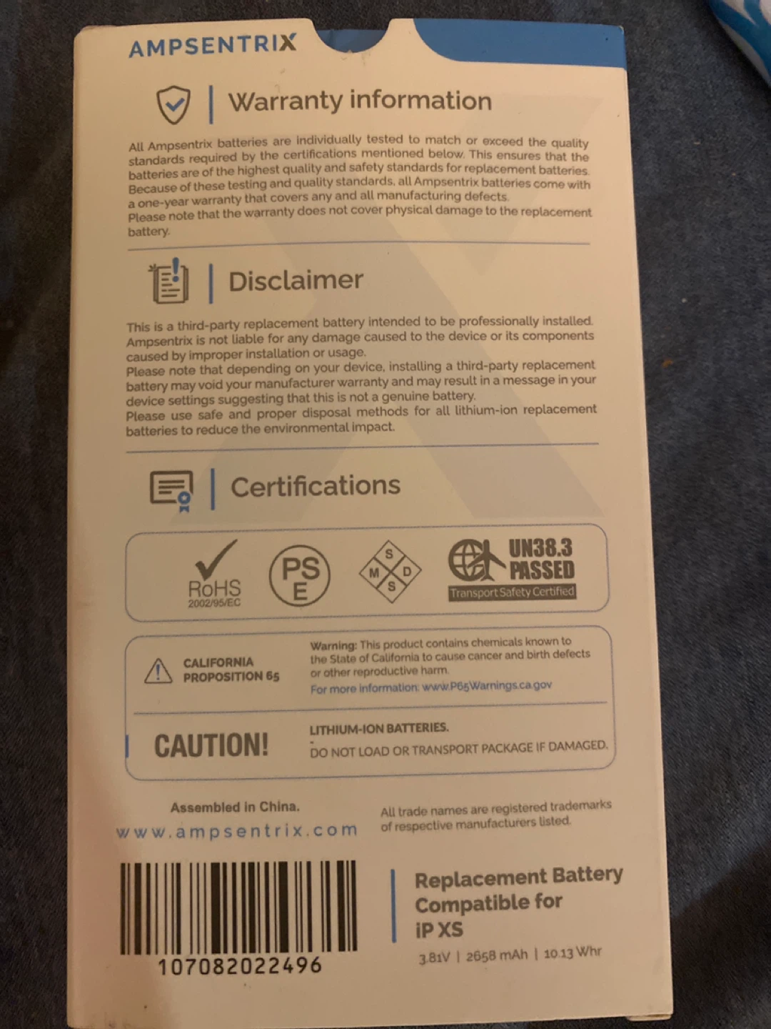 Ampsentrix Replacement Battery for iPhone XS - New - photo 3
