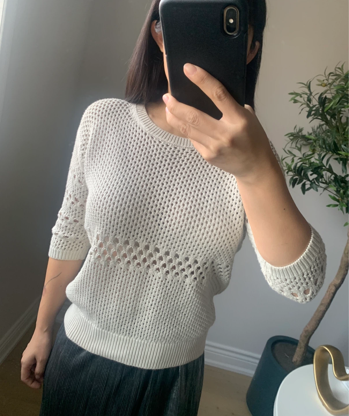 Wilfred Open Knit Short Sleeve Top – XS – Soft Greige